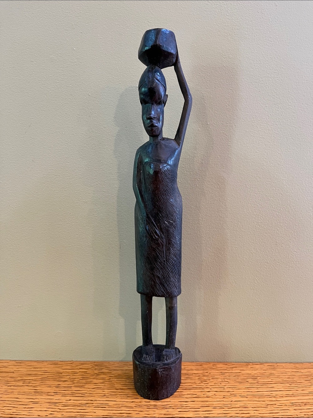 Vintage Hand Carved Kenyan Wooden Woman Sculpture African Tribal Boho Decor